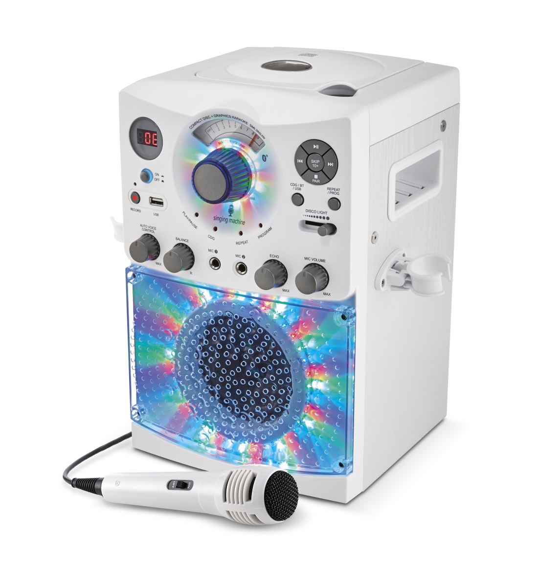 Караоке система Singing Machine с LED Disco подсветкой цвет белый Bluetooth  USB CD+G SML385UW – Интернет-магазин Юные таланты