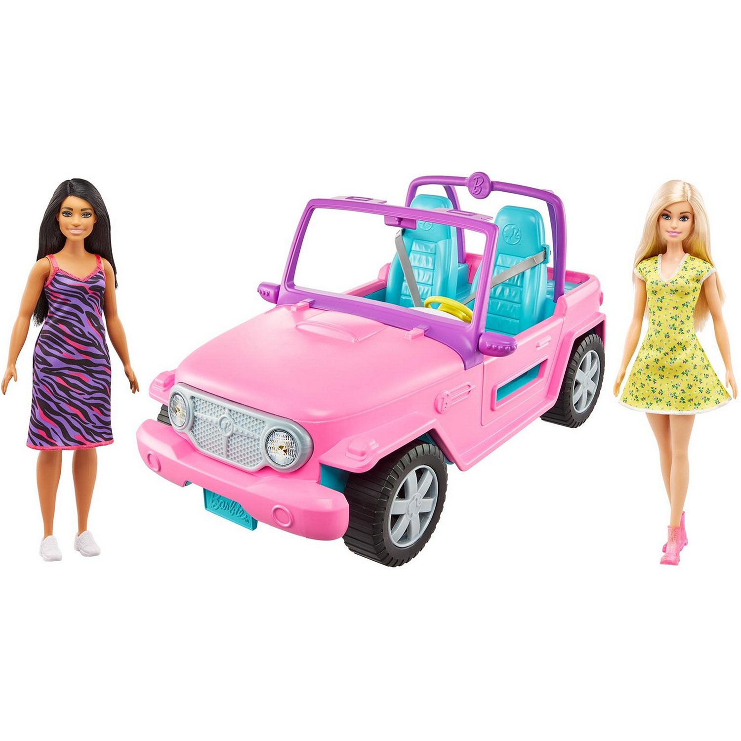 Кукла Mattel Barbie Кукла Барби с подругой на машине джипе розовом GVK02