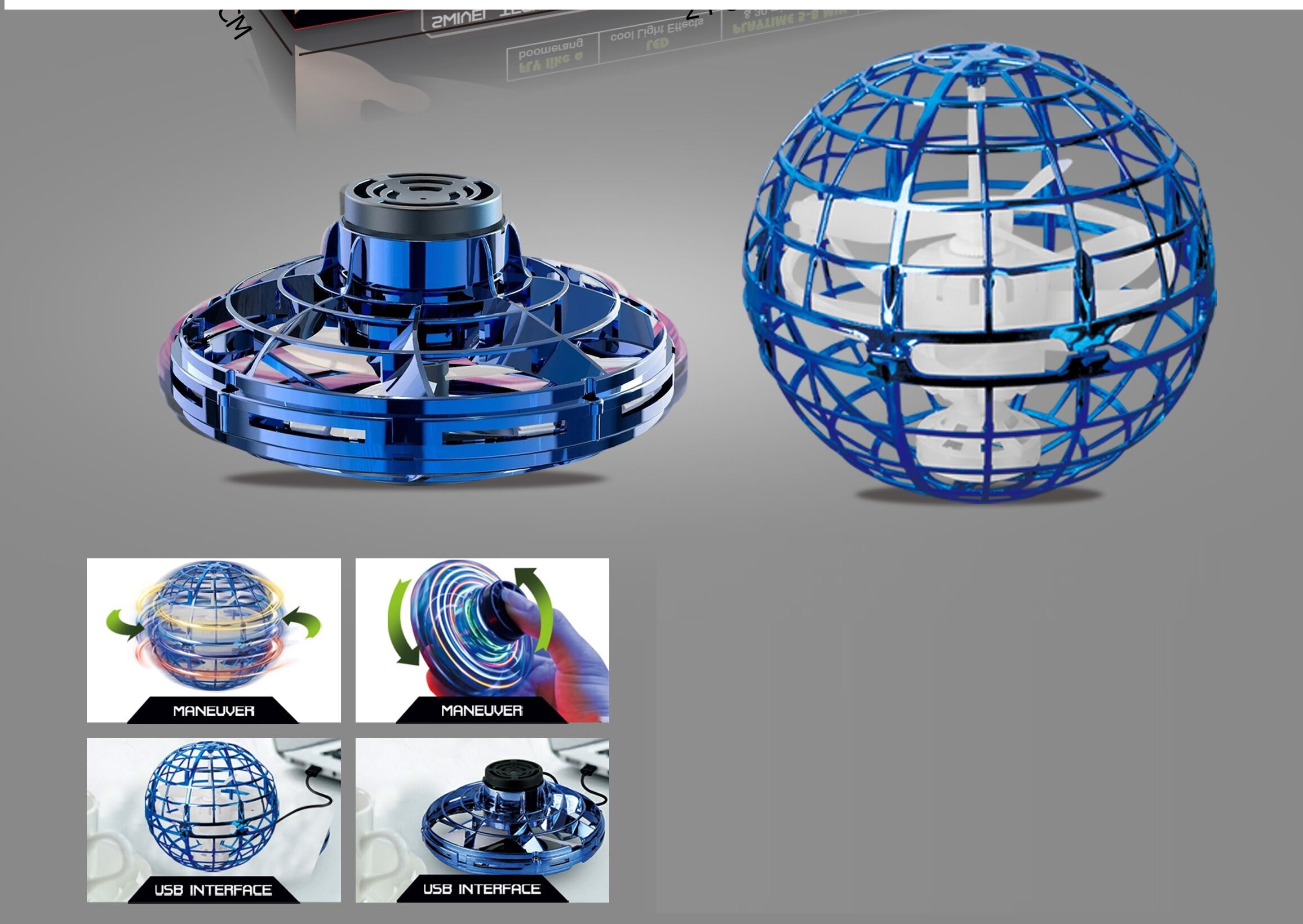 Летающий шар и UFO Flying Ball в подарочной коробке со световыми эффектами  USB 3.7V 123649 синий/красный – Интернет-магазин Юные таланты